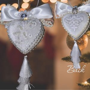 Valentine’s White Velvet Heart Ornament, Heart decor,  Vintage/ Antique Gift